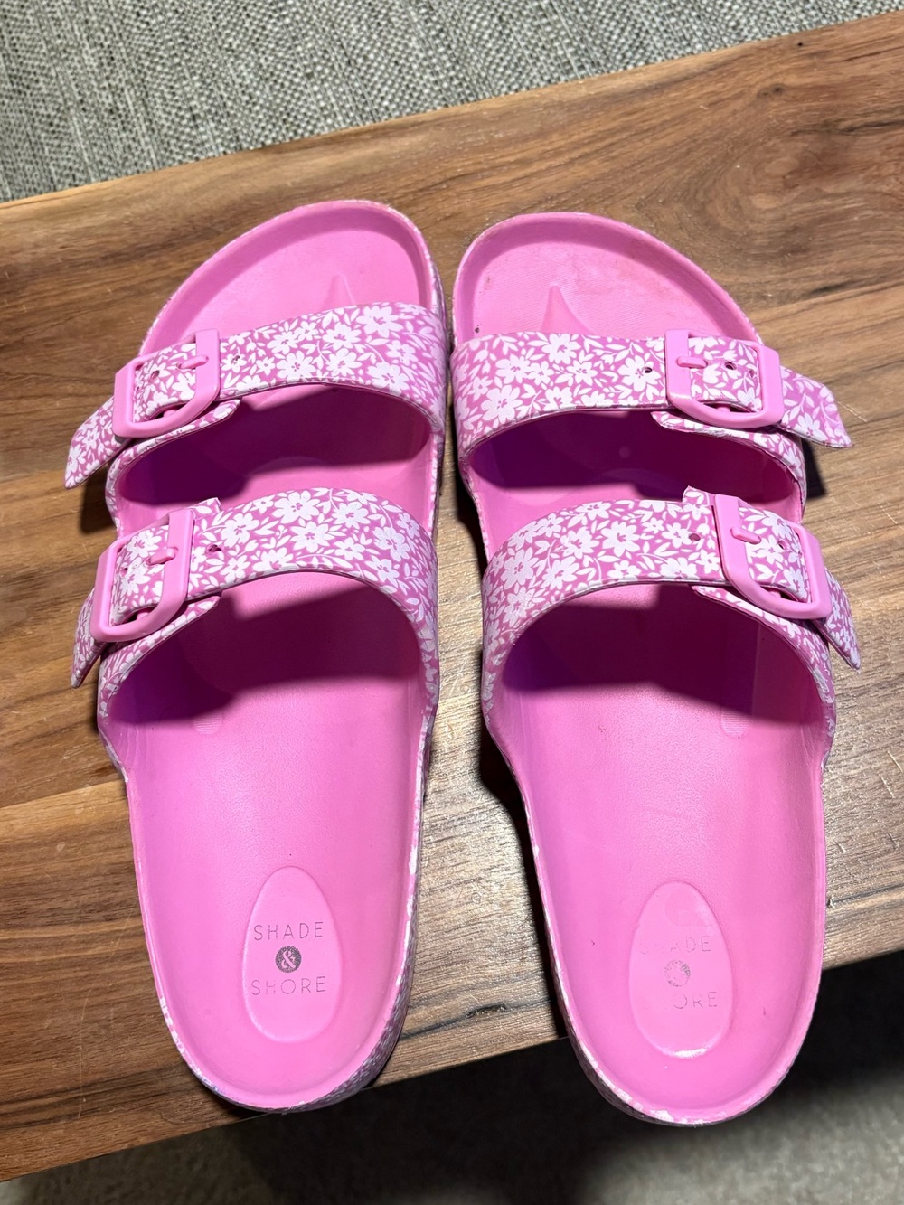 Shade & Shore Neida Two Band Slide Sandals Pink Floral Beach Pool Size 10